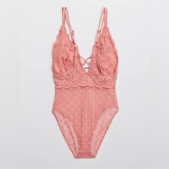 Aerie Picnic Lace Floral Bodysuit Glossy Rose Pink - Picture 1 of 9